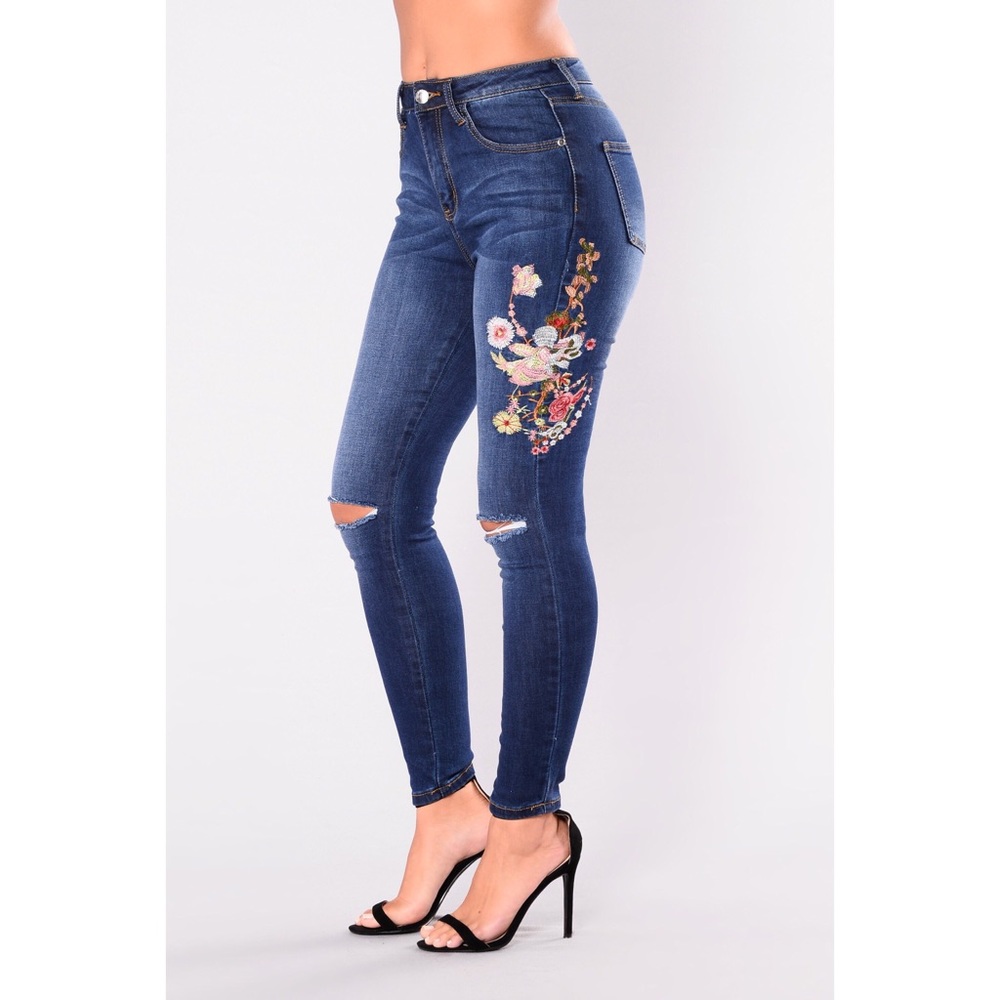 Embroidered fashion nova jeans